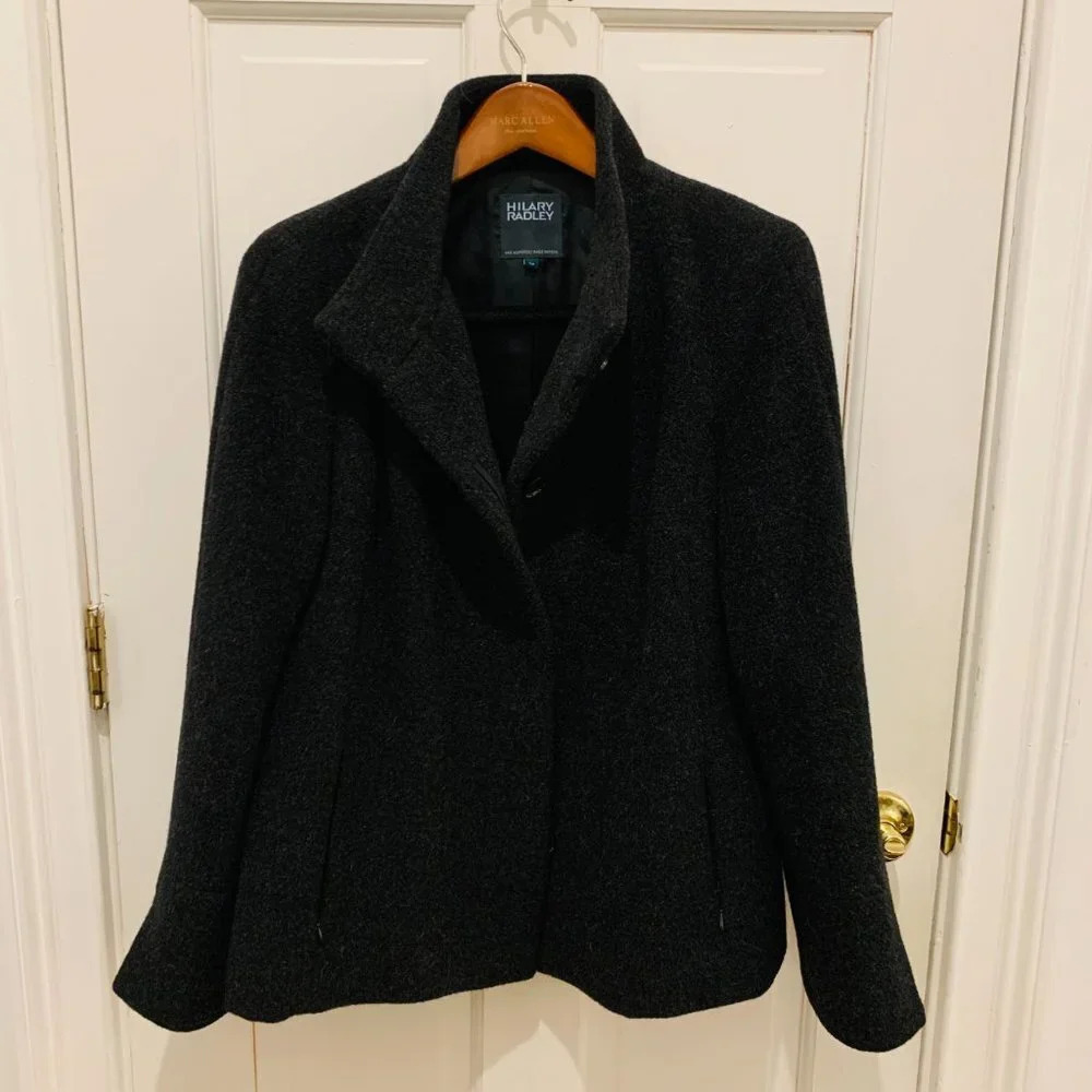 Hilary Radley 12 M/L Black Alpaca Wool Coat Jacket Made In Peru